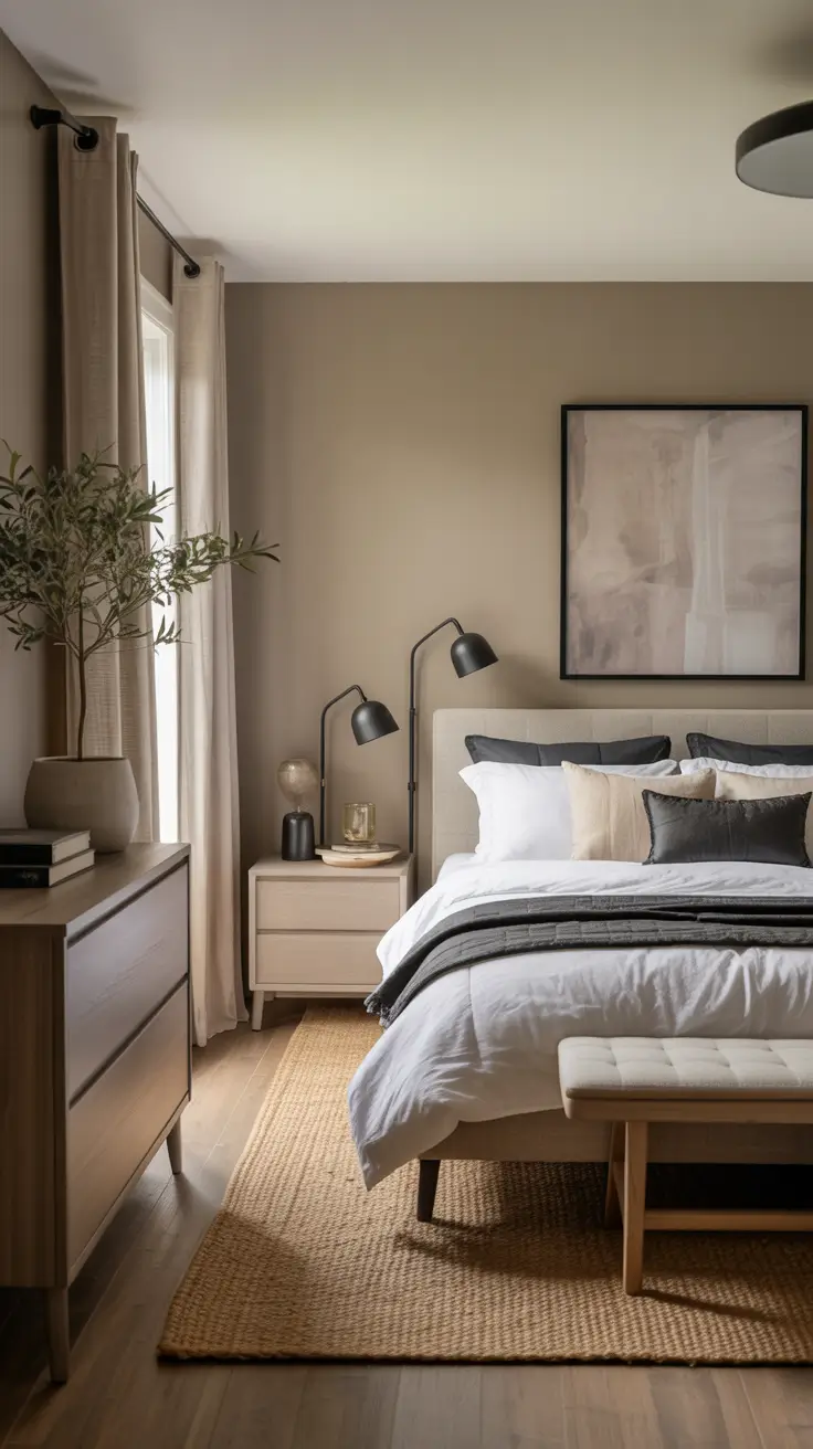 29 Neutrals Bedroom Ideas 2026 – Cozy, Earthy, and Moody Designs With Grey Bed and Black Accents