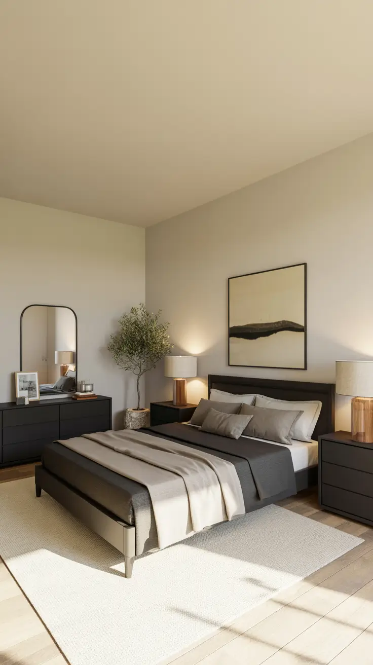 29 Neutrals Bedroom Ideas 2026 – Cozy, Earthy, and Moody Designs With Grey Bed and Black Accents